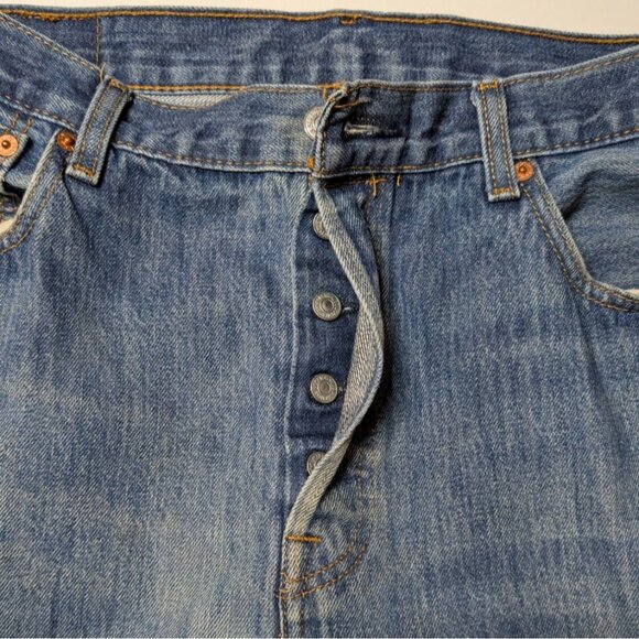 Levis 501 Original Fit Button-Fly Jeans Mens W36 L30 90s Medium Wash Denim - Picture 5 of 12